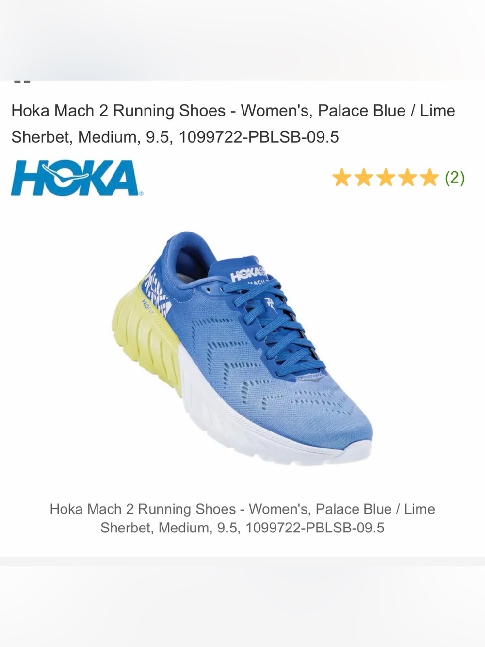 Hoka Women's Mach 2 Running Shoe - Palace Blue with Lime Accent